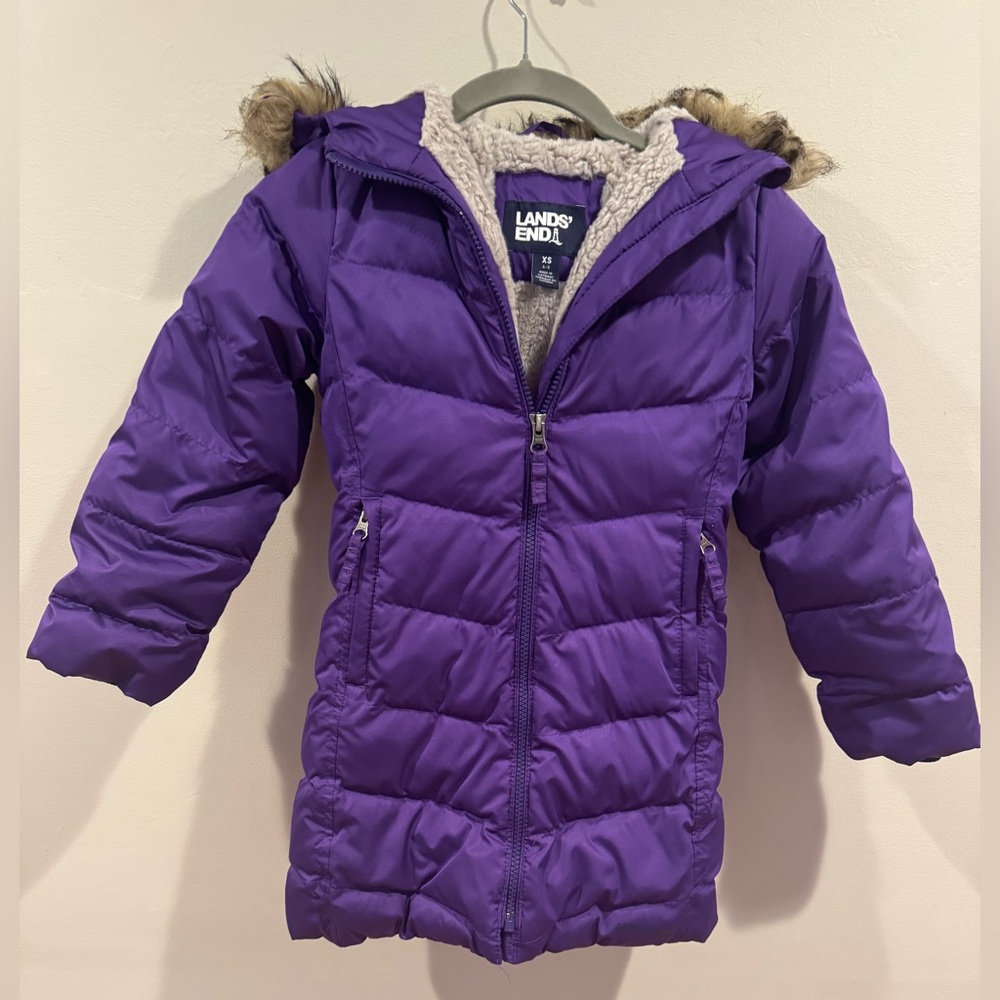 Lands' End Girls Winter Fleece Lined Down Alternative ThermoPlume Coat